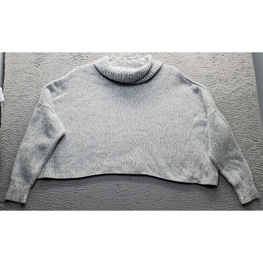 Hollister Oversized Crop Sweater Womens Large Gray Knit Raglan Sleeve Cowl Neck